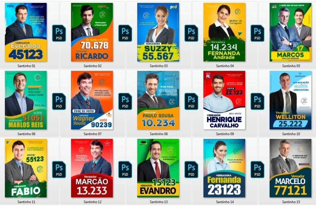 Pack Campanha Política 600 artes prontas editáveis no Photoshop e Power